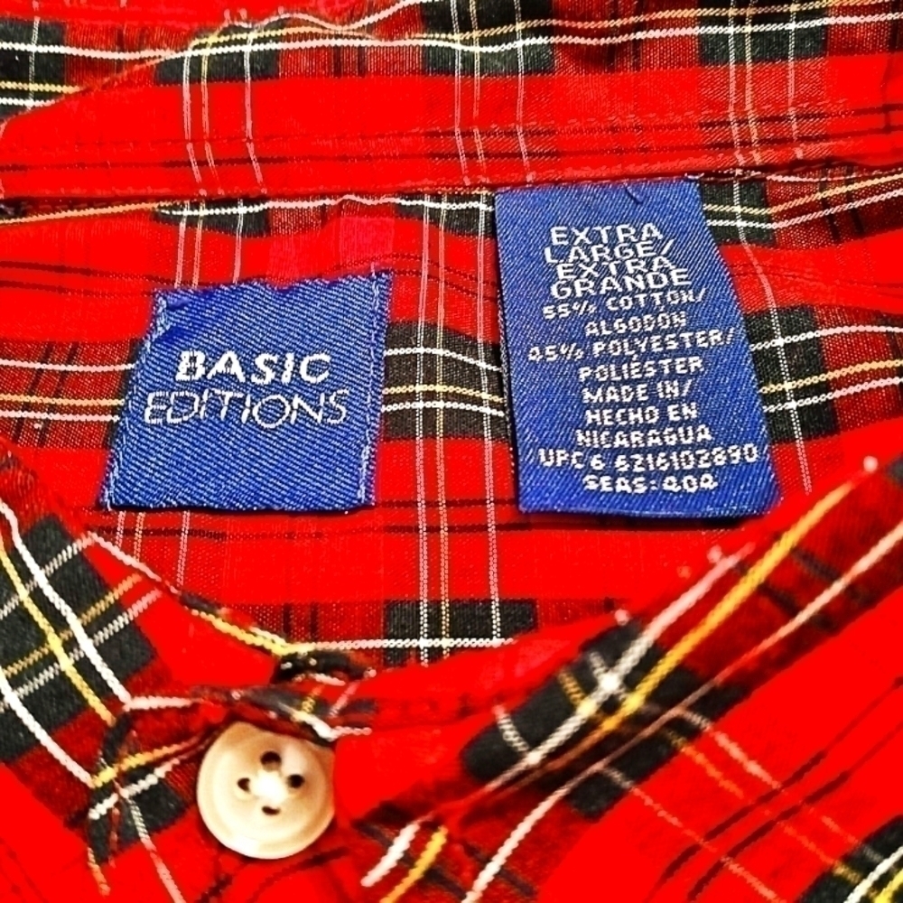 Basic Additions XL Men Tartan Plaid Red Black Gold L/s Button Down Shirt - Picture 4 of 4